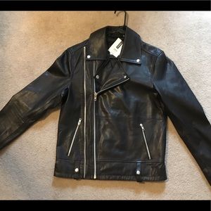 Topman black leather jacket small